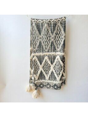 Aphorism Boho Geometric Woven Throw Blanket Charcoal Cream